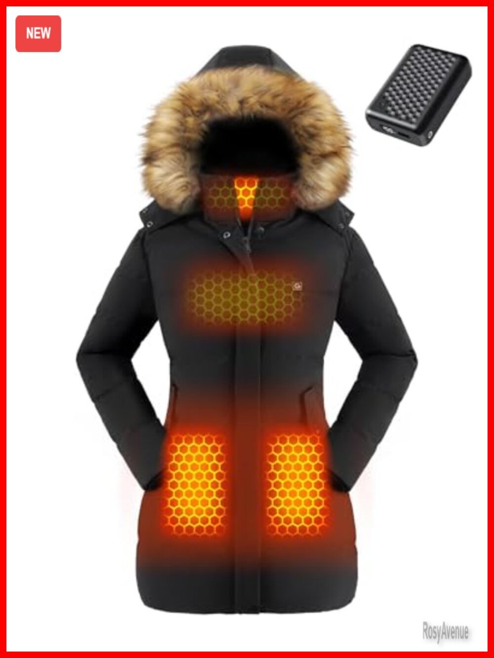 Graphene Heated Jacket 12V Fast Charge 18400mAh Warm Hooded Winter Coat